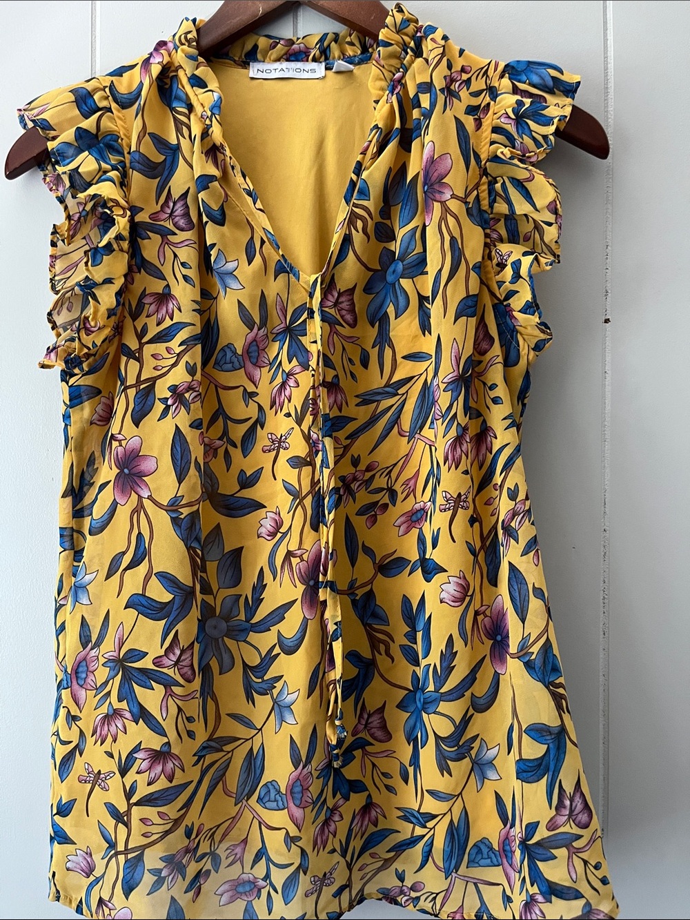 Notations Yellow Floral V-Neck Ruffle Sleeve Blouse